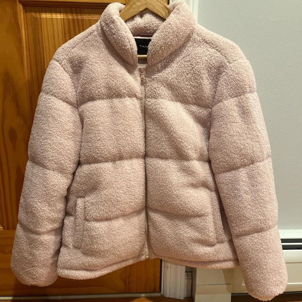 Tahari Pink Teddy Jacket with Stand-Up Collar